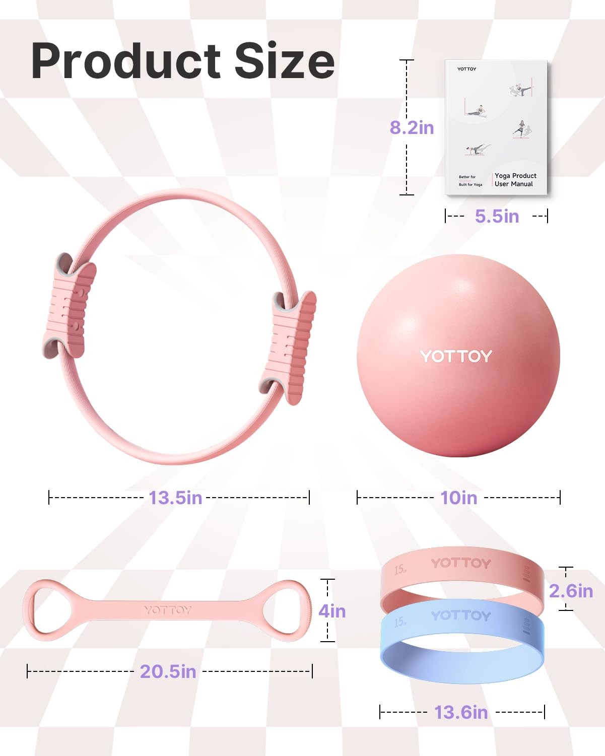 13.5 Inch Pilates Ring and Ball Set, Figure 8 Resistance Bands, Stretch Bands…