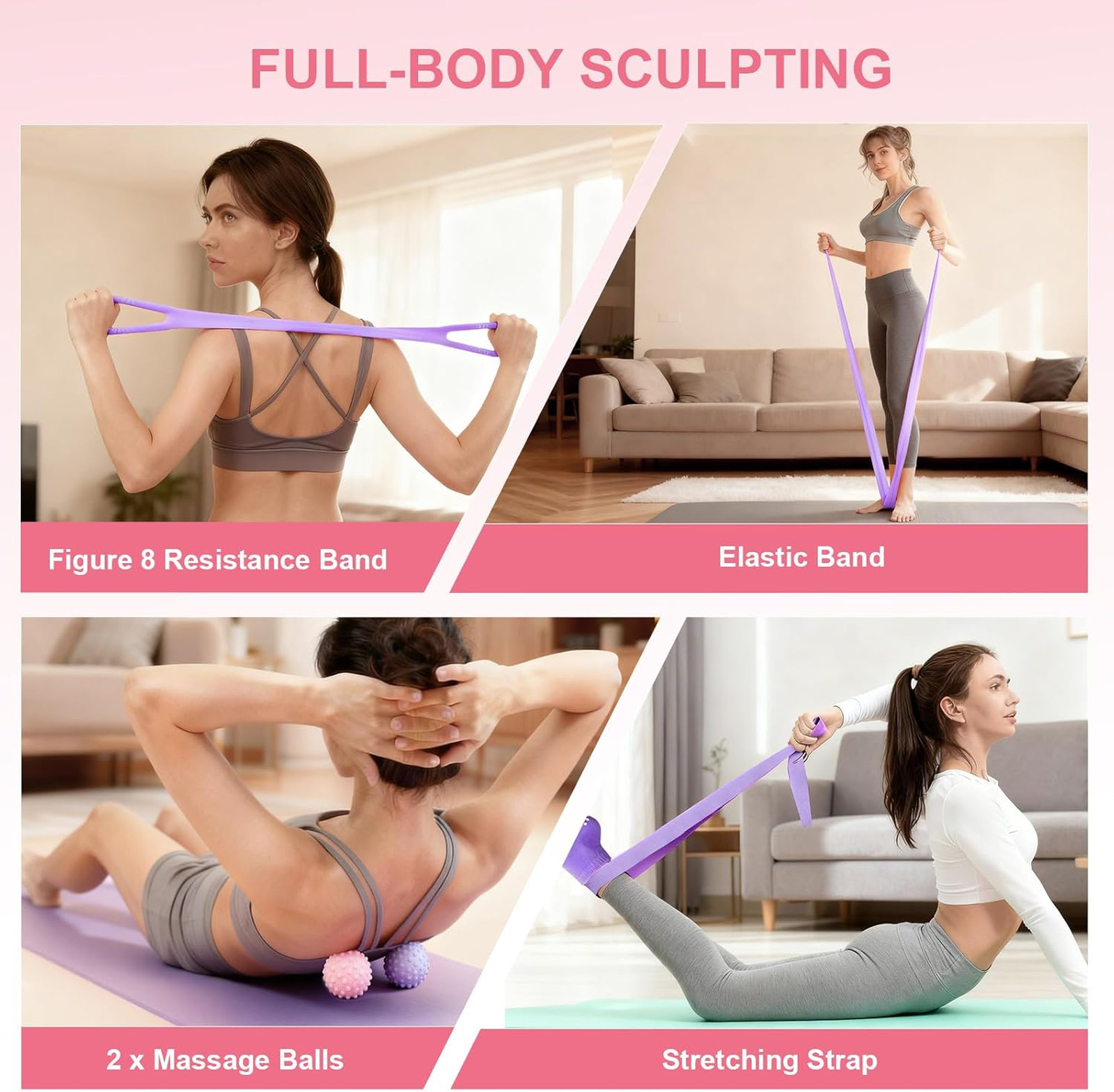 Home Pilates Equipment Set with Ring Ball Resistance Bands Workout Guide for