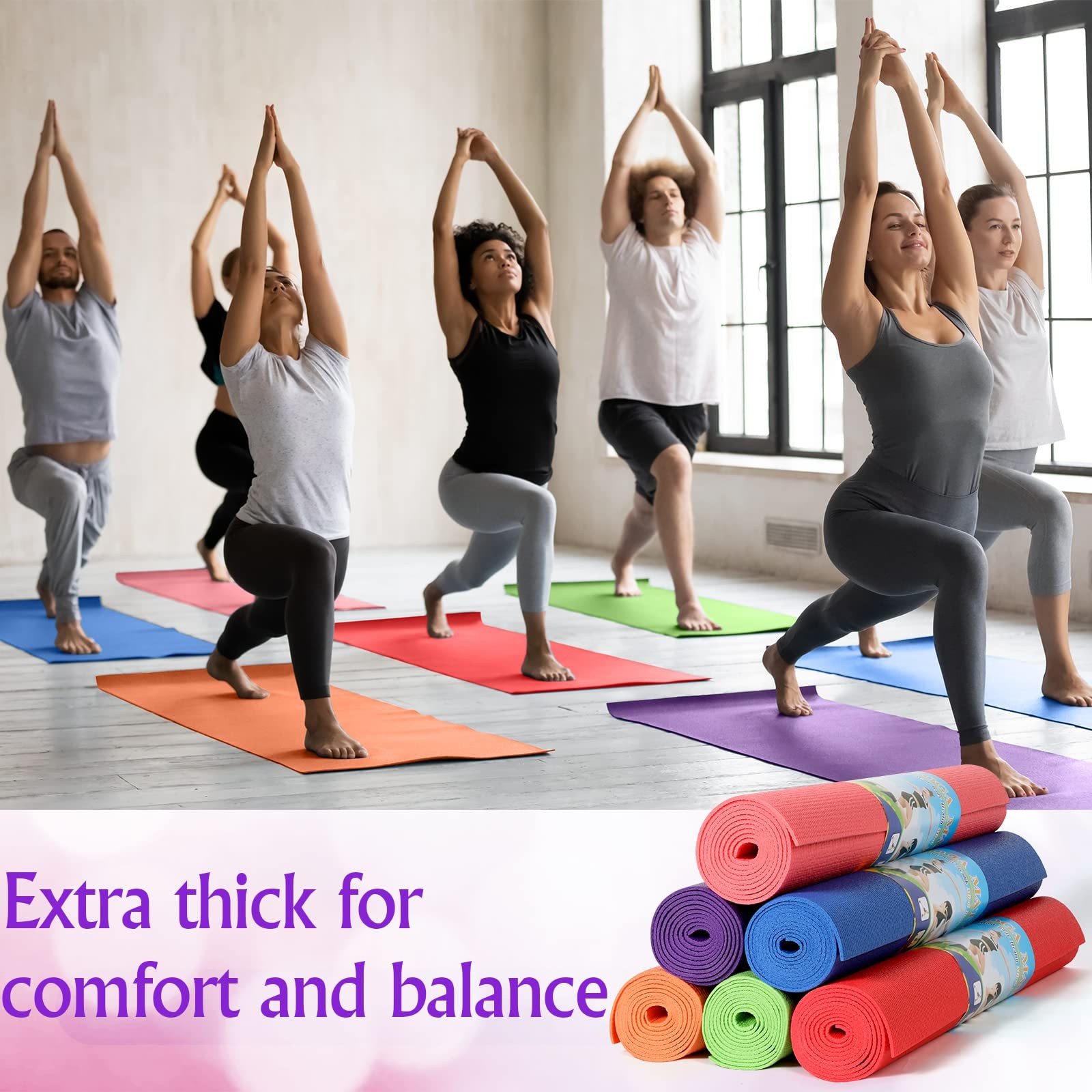 24 Pcs Yoga Mats Bulk – Non Slip, Lightweight Professional Colorful Exercise …
