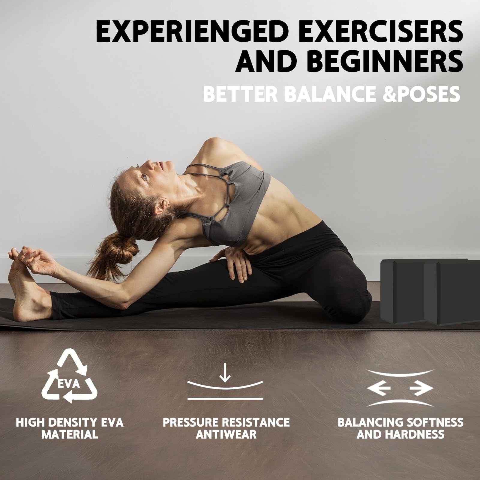 Yoga Block, Latex Free Foam, Beveled Edges, Pilates Stretching Support, Black