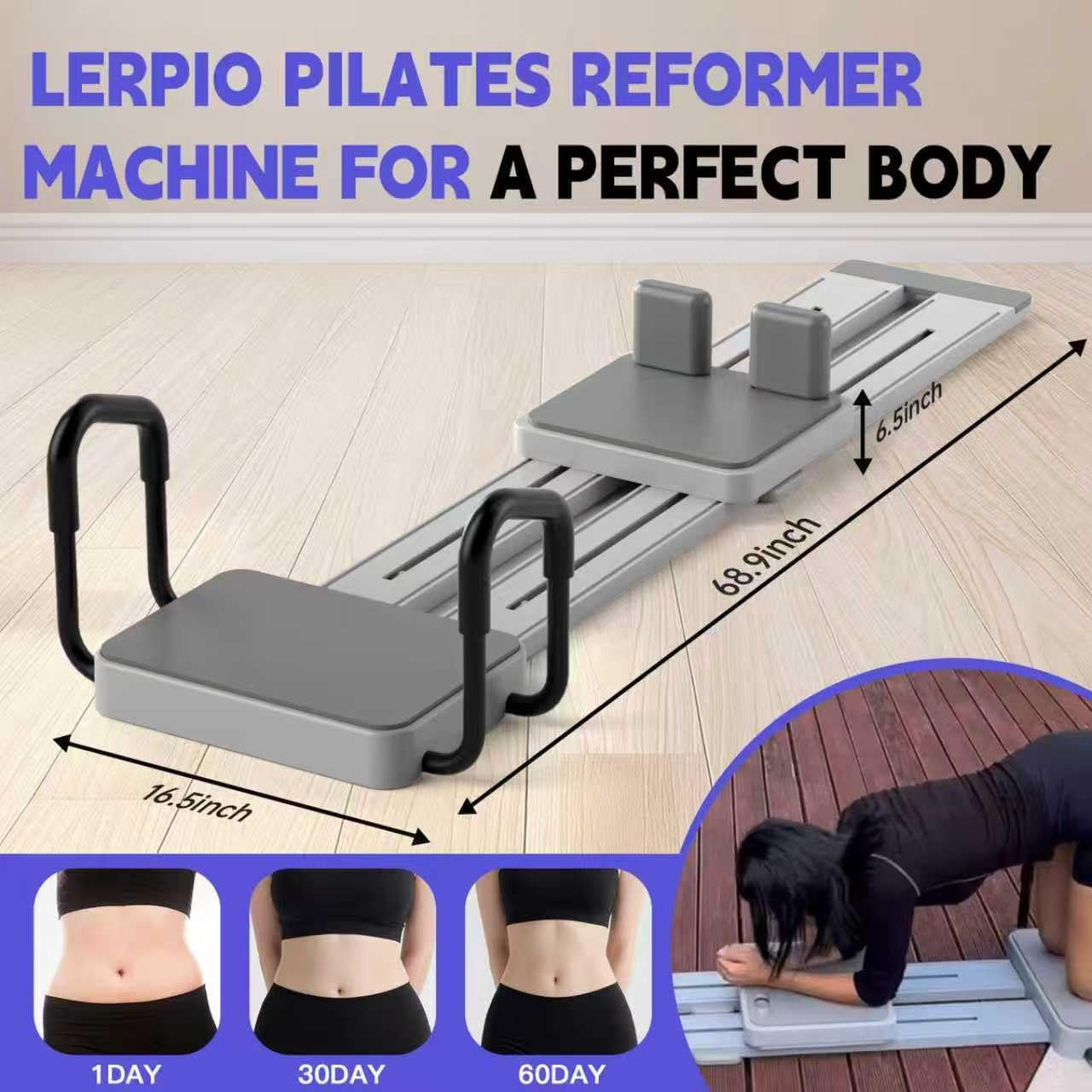 Portable Pilates Reformer with Extended Track and Yoga Socks for Home Workouts