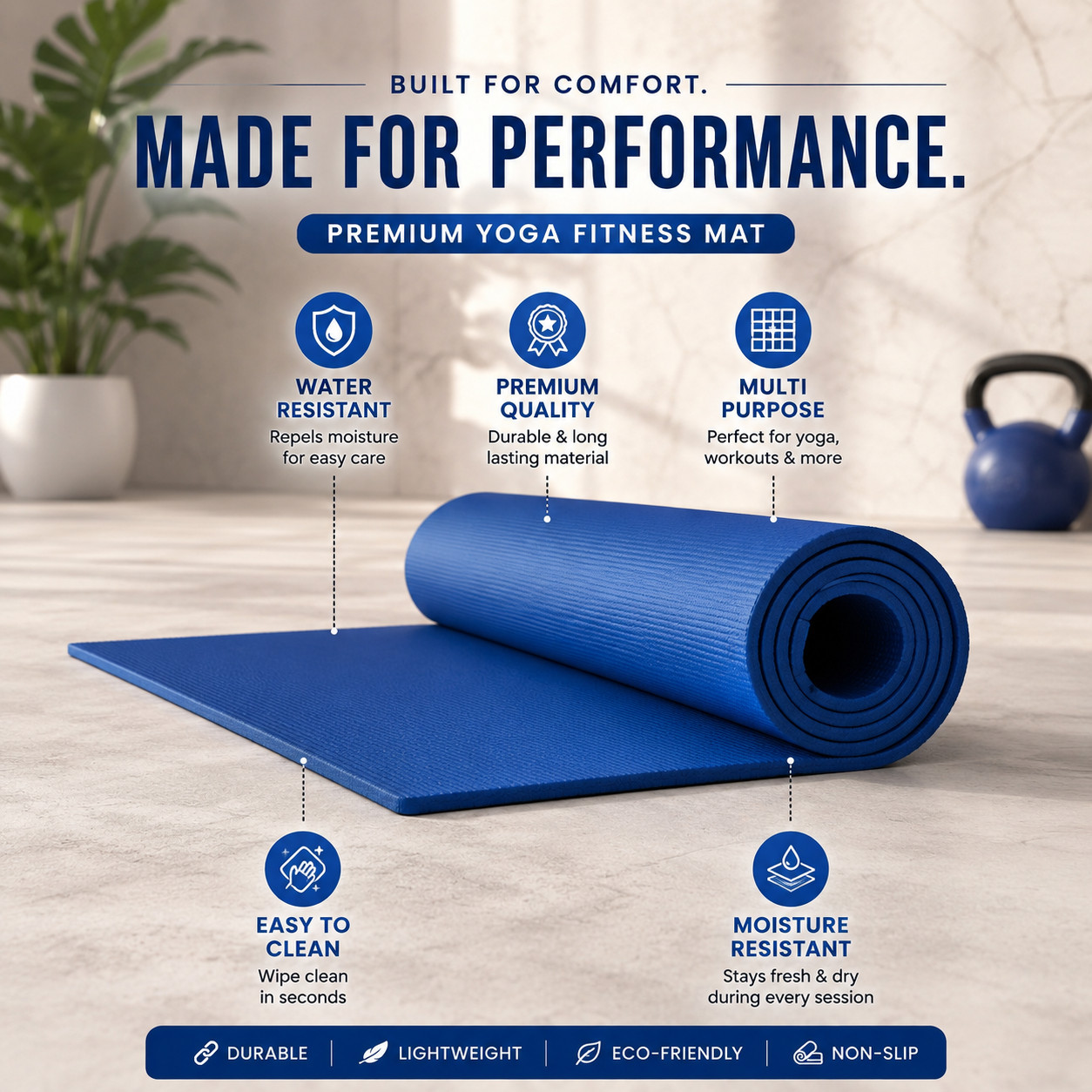 Extra Thick Exercise Yoga Mat 10mm 72×24 Multipurpose Yoga Mat W/ Carrying Strap