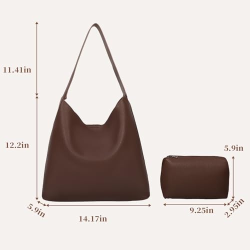 Soft Vegan Leather Hobo Bag for Women, Slouchy Shoulder Tote, Coffee