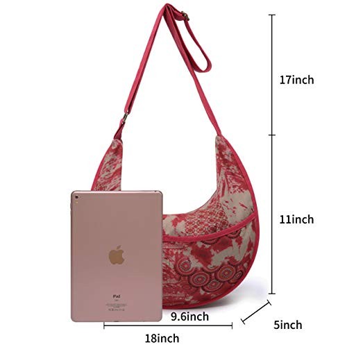 Womens Hippie Large Sling Shoulder Boho Handbag canvas Crossbody Bags Red