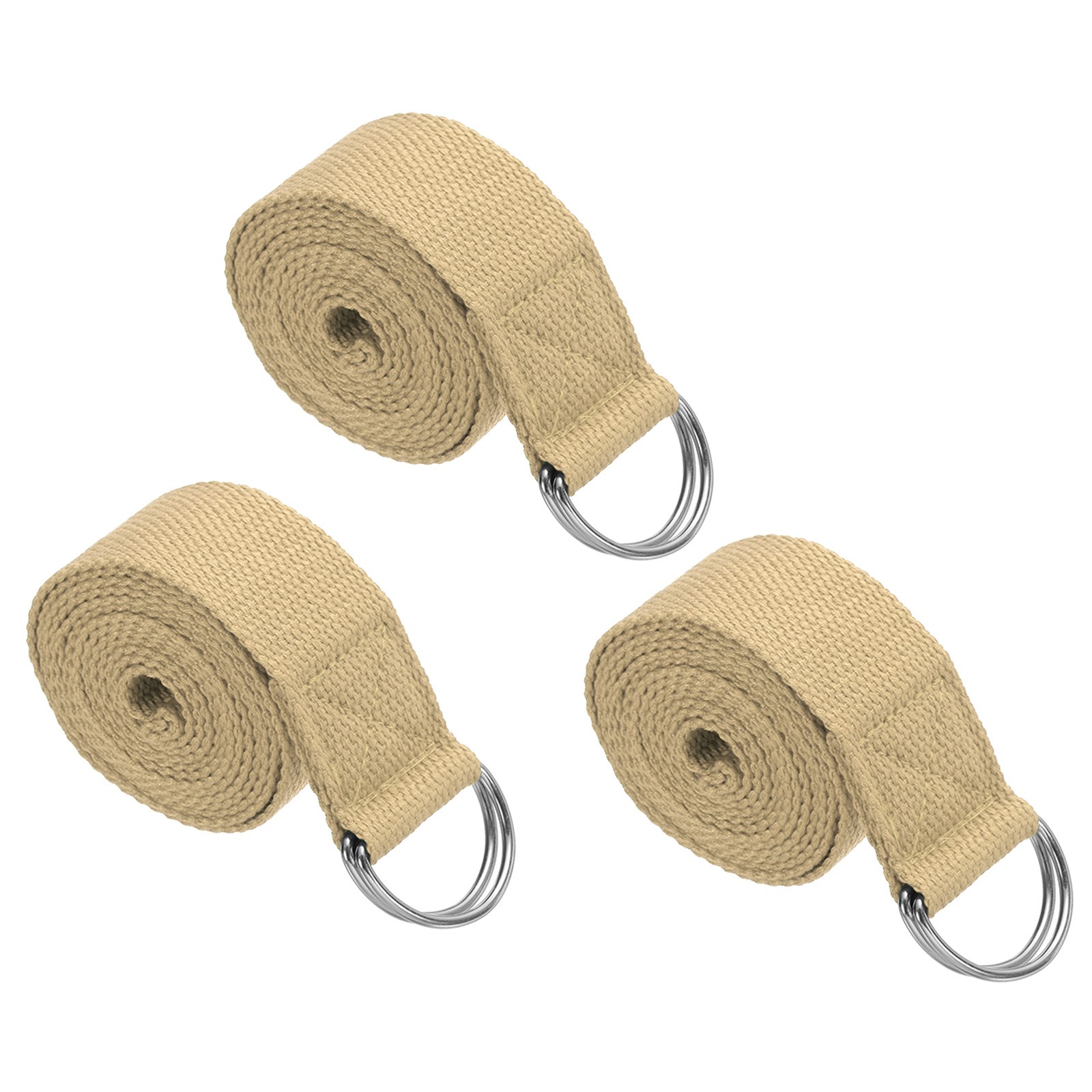 3Pcs 8 Feet Cotton Yoga Strap Belt Stretch Bands with D-Ring Buckle, Khaki