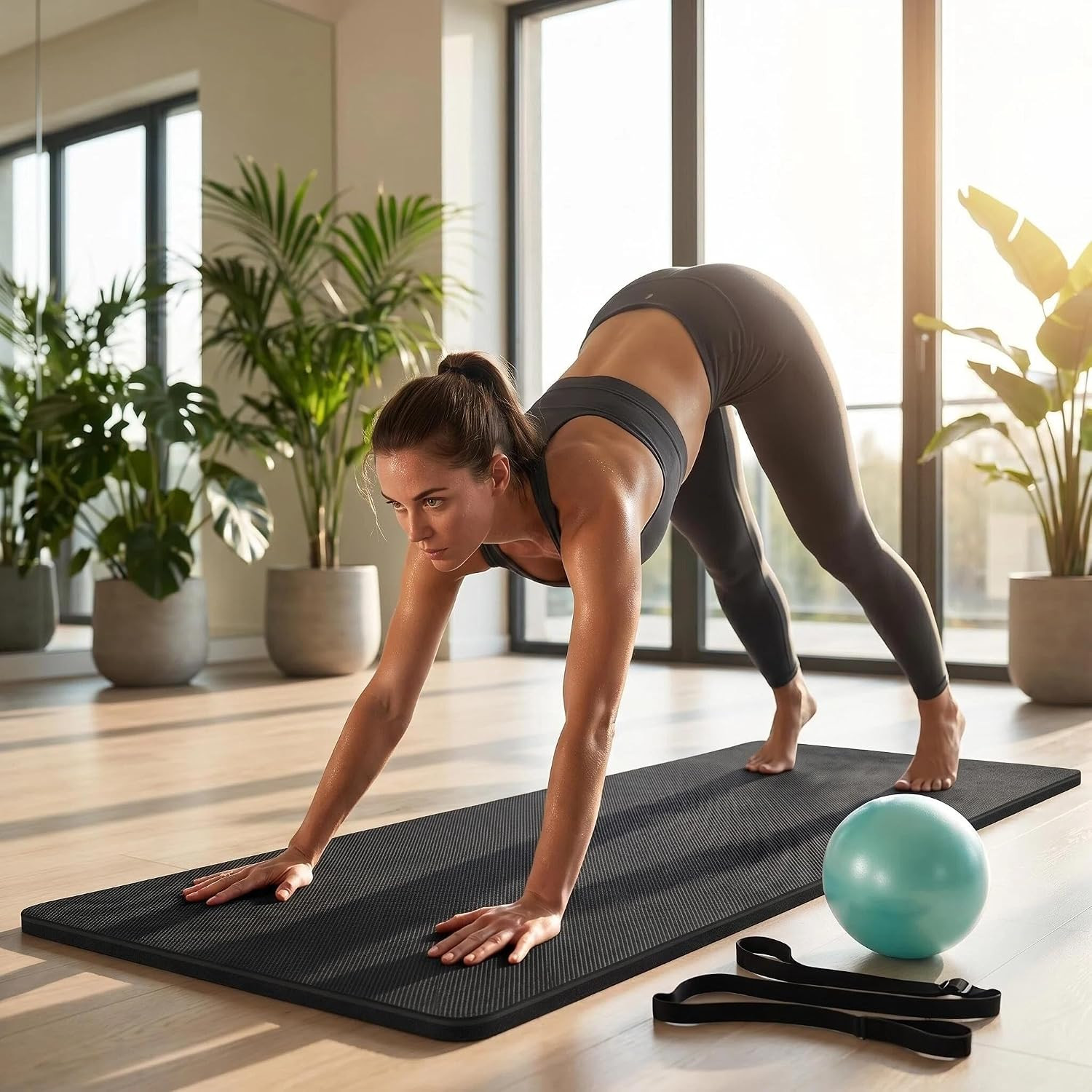 Grip Yoga Mat 5Mm Non-Slip PU Natural Rubber Surface, Premium Fitness Mat for Ho