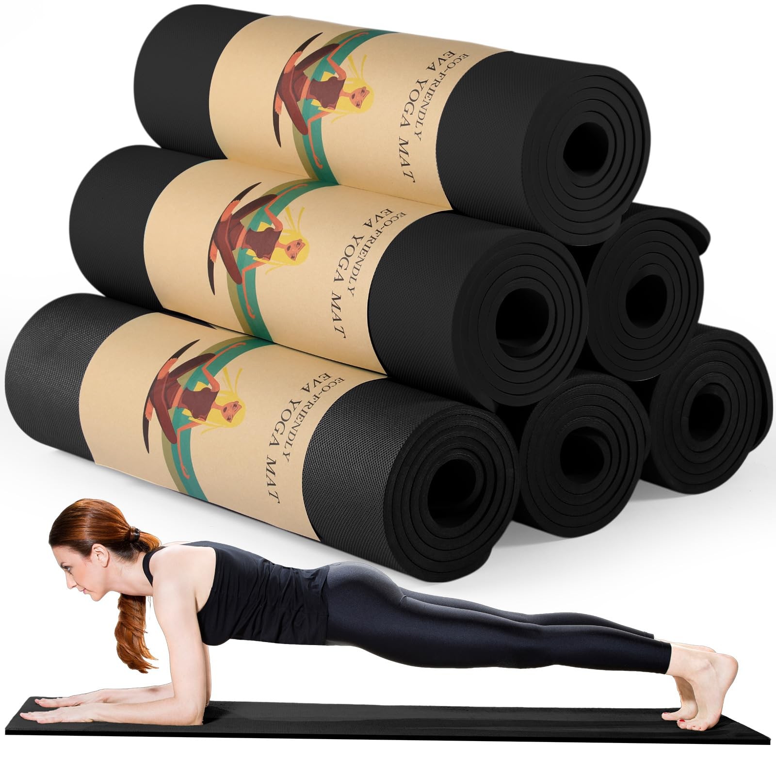 6 Pcs 10mm Thick Yoga Mat Bulk 68 x 24 Inches Anti-slip Tear-resistant Exerci…
