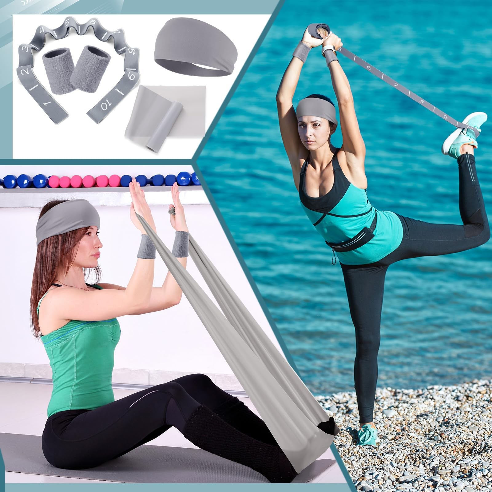 18 Pcs Home Pilates and Ring Circle Set Yoga Fitness Essentials Kit with 5 Re…