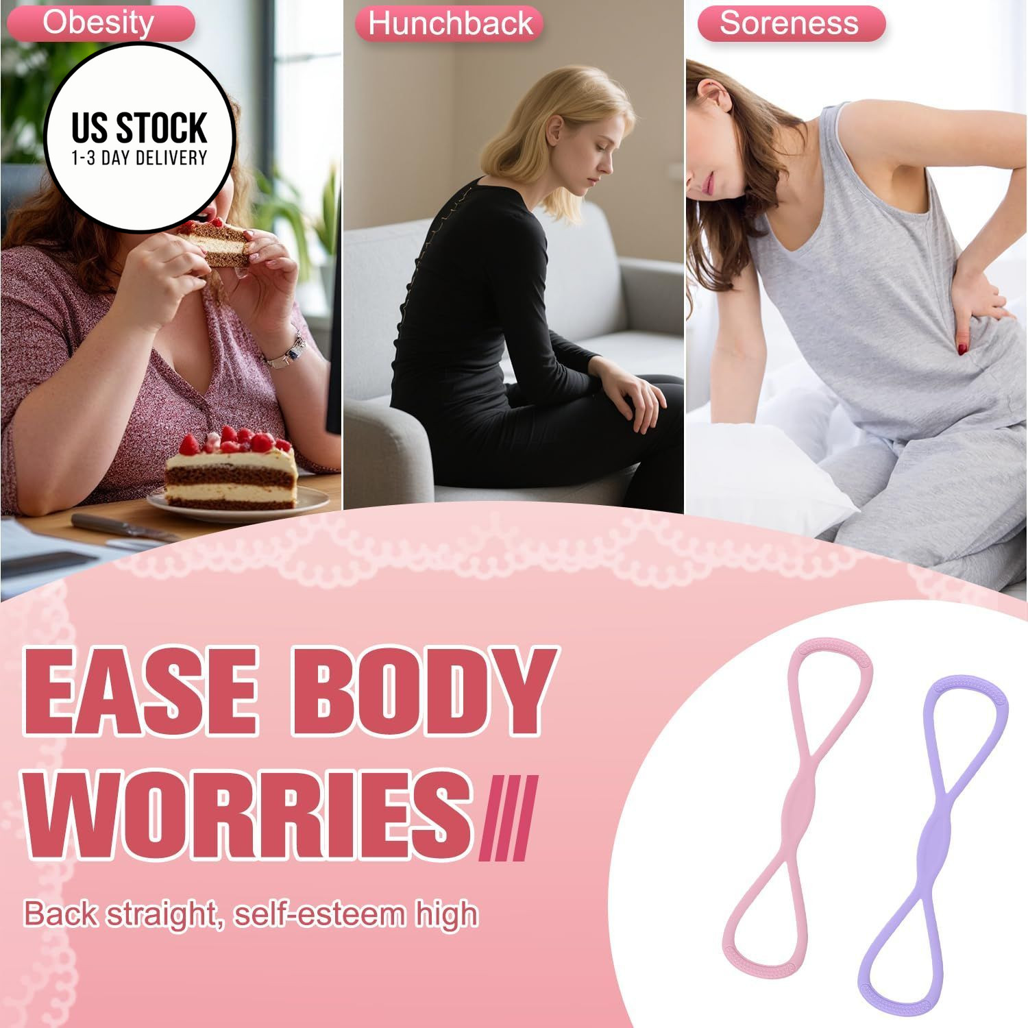 2Pack Figure 8 Resistance Band for Women, Bands Pink and Purple