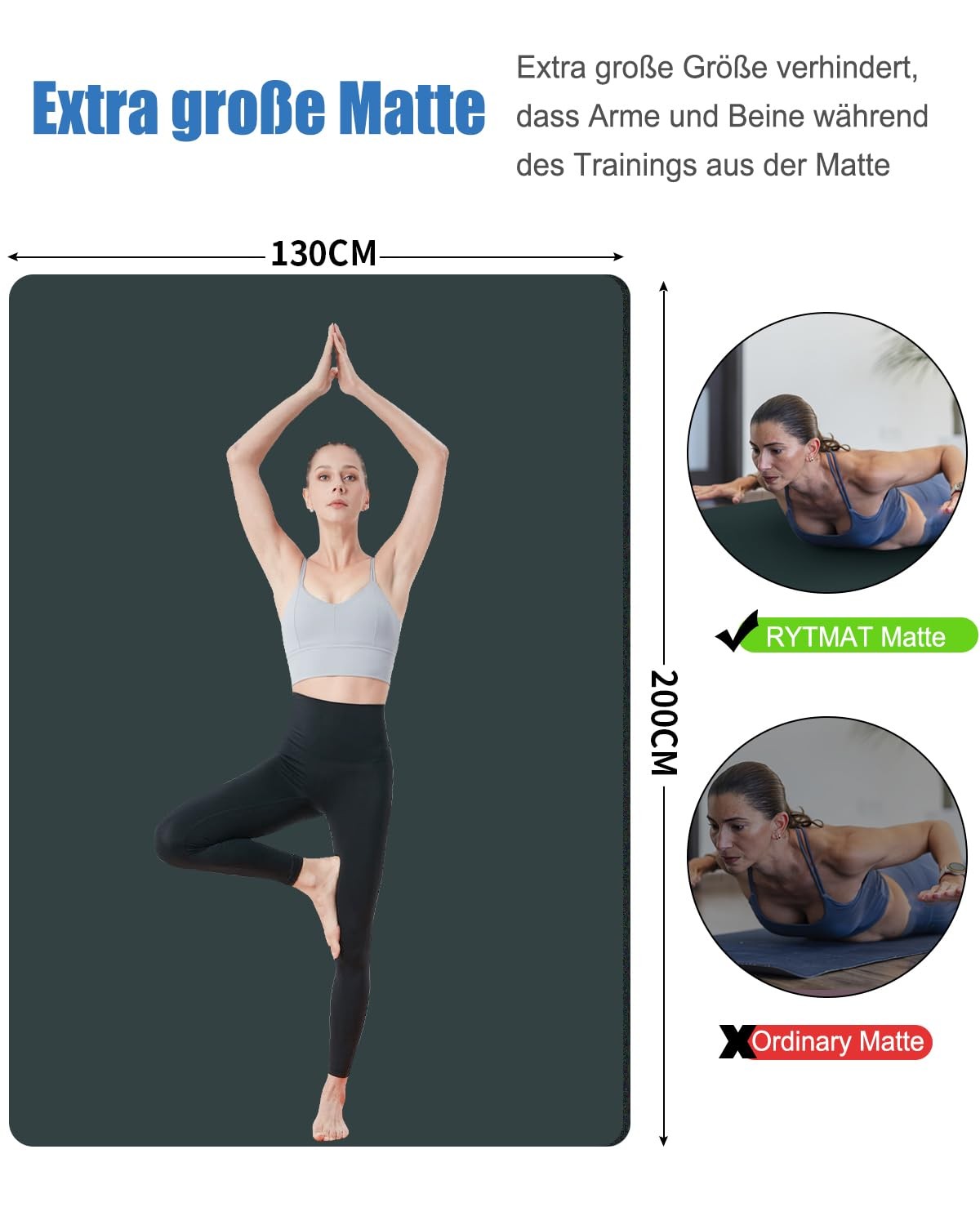 Yoga Mat XXL 200×130×2cm Fitness Mat Extra Large Wide Sports Mat NBR Extrad…