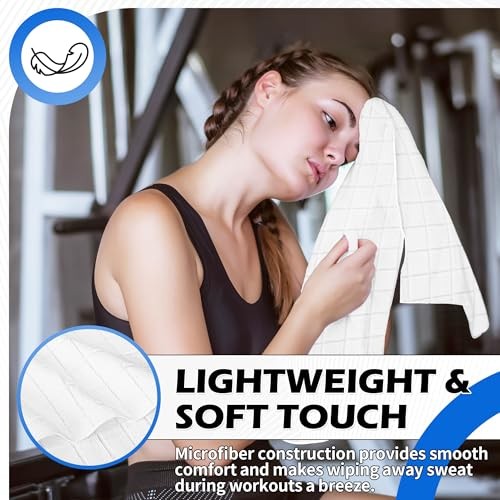 Microfiber Workout Towels, 3 Pack White Gym Sweat Sports Towel for