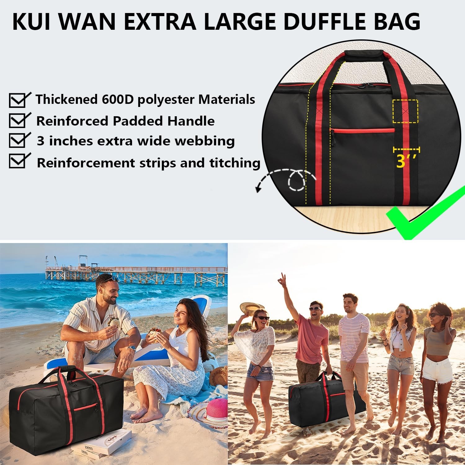 100L Large Duffle Bag for Travel 31.1” Diffle Bag – Overnight Weekender Ca