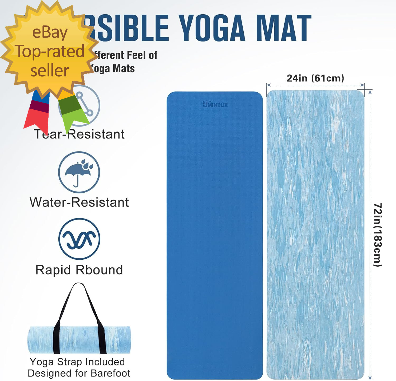 Extra Thick Yoga Mat, 2/5 Inch (10MM), Natural Rubber and TPE Non Slip Yoga Mats