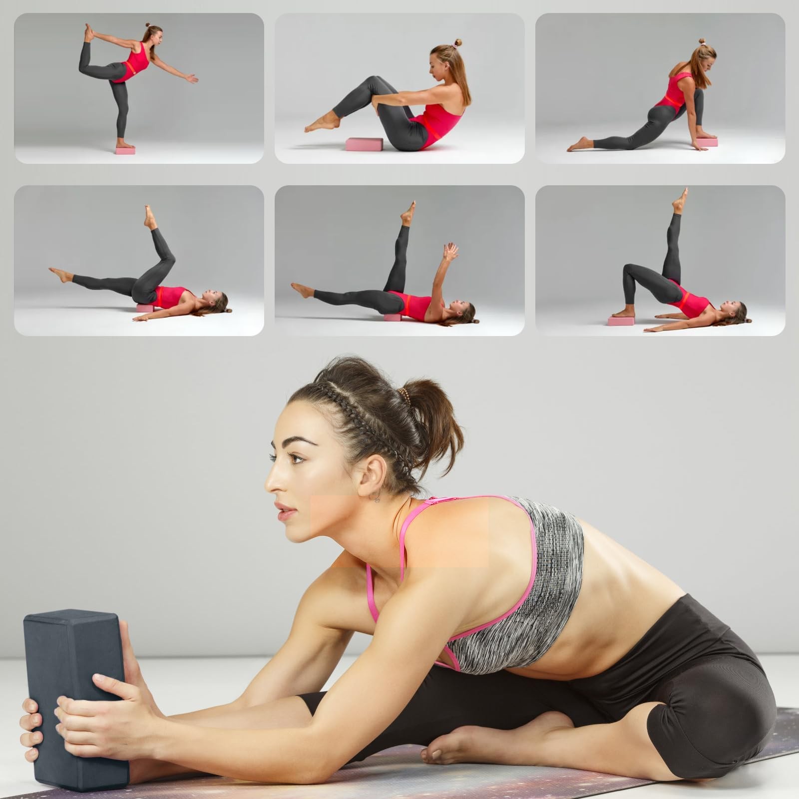 Yoga Blocks 2 Pcs, 9&Prime;x6&Prime;x3&Prime; Brick Foam EVA Block Large, Grey