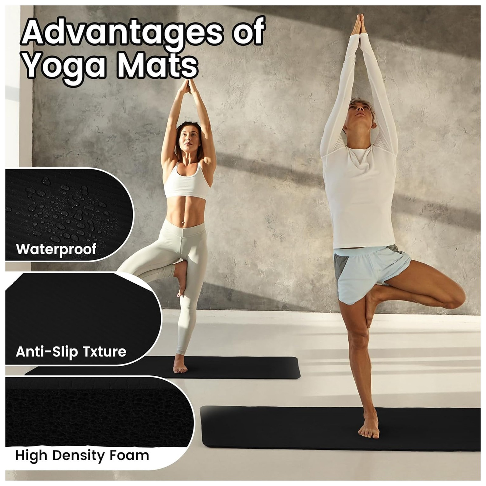Fitvids 1/2&Prime; Thick High Density Yoga Mat, Carrying Strap, Midnight (Open Box)