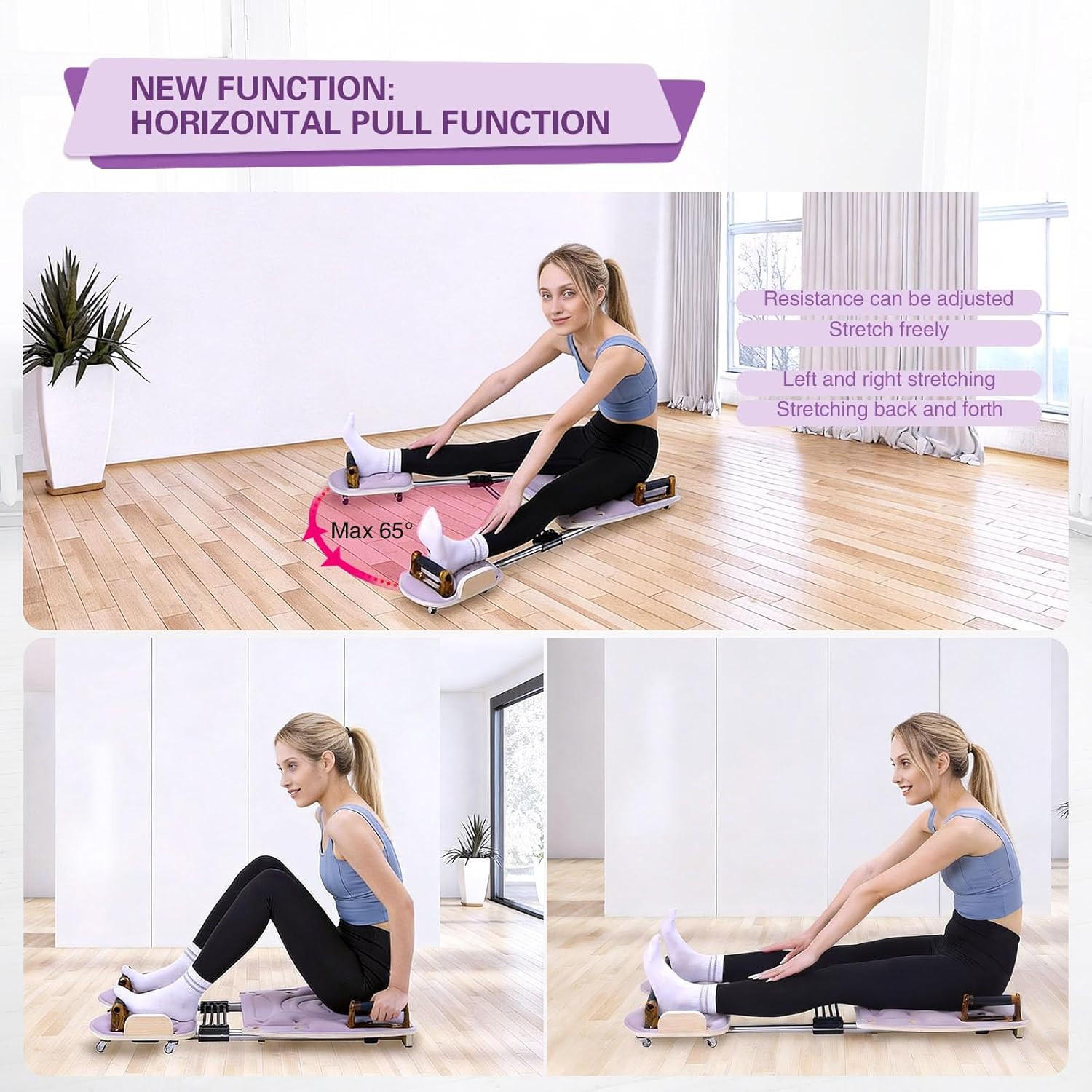 Pilates Board for Home, All-In-One Pilates Equipment with Wood Deck, Space-Savin