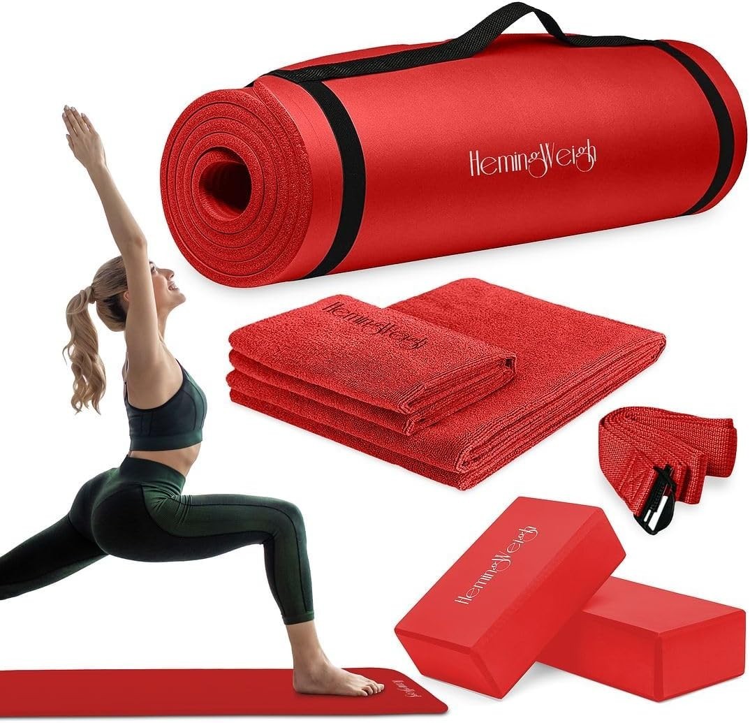 Yoga MatSet for Home Workouts 1/2 »Thick Length 72 »X24 »Mat Blocks Strap Towel