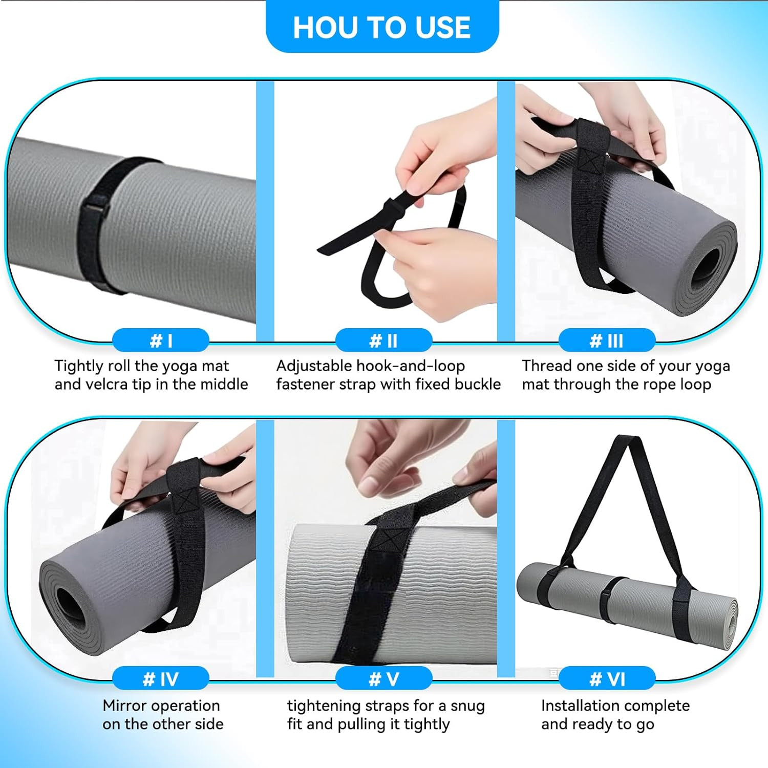 Adjustable Yoga Mat Strap Carrier, Thick Wide Yoga Mat Holder with Hook-And-Loop