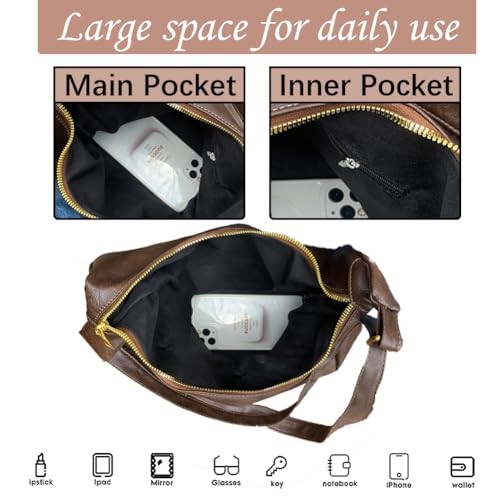 Vegan Leather Hobo Bags for Women Soft Slouchy Shoulder Handbag Dark Brown