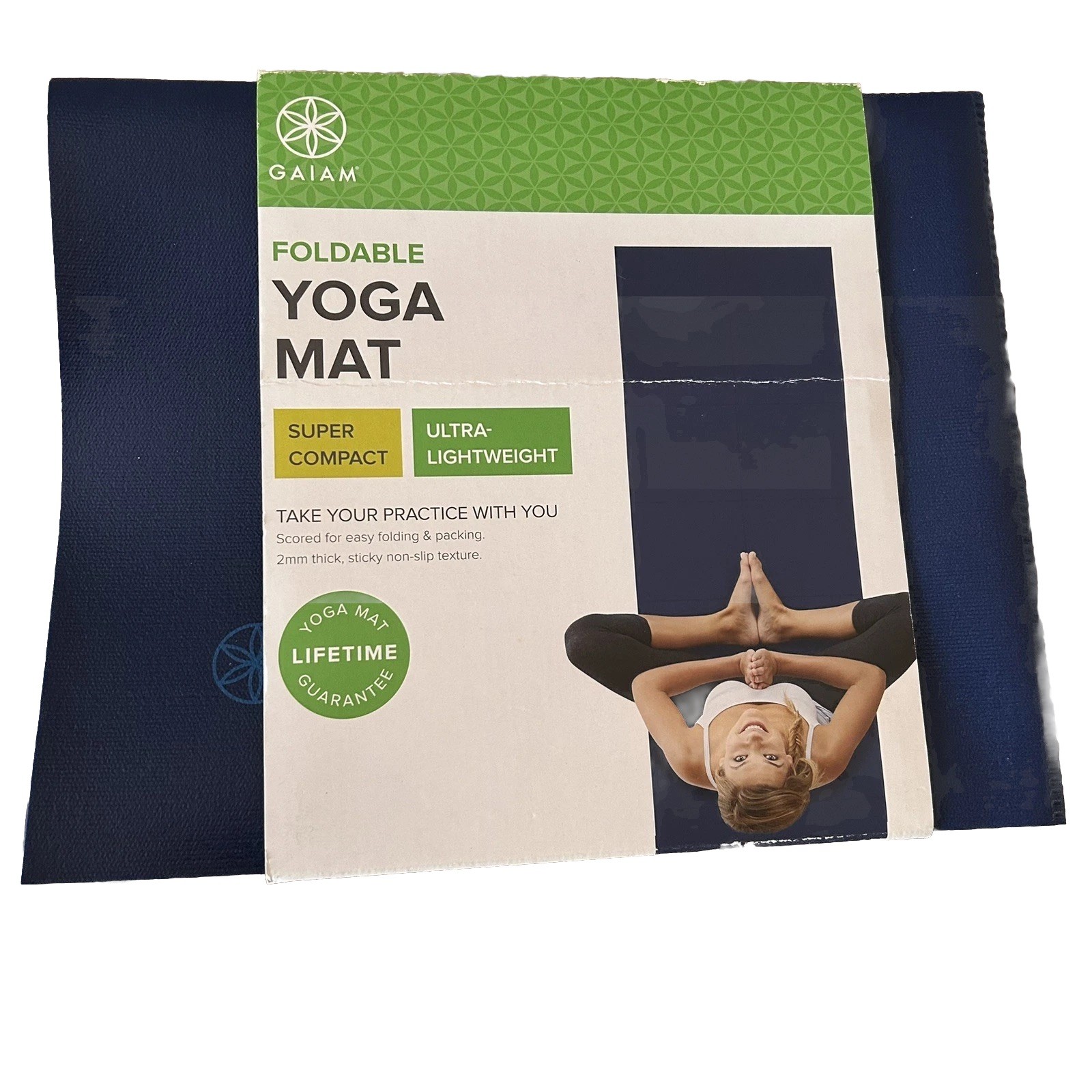 Gaiam Foldable Yoga Mat Compact Lightweight Blue 68&Prime; x 24&Prime; Great For Travel