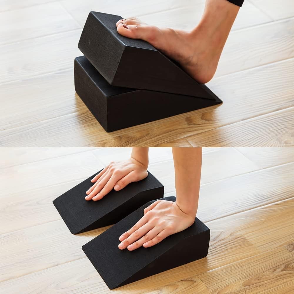 StrongTek Yoga Foam Wedge Blocks (Pair) One Size, 6"-Standard (BLACK)