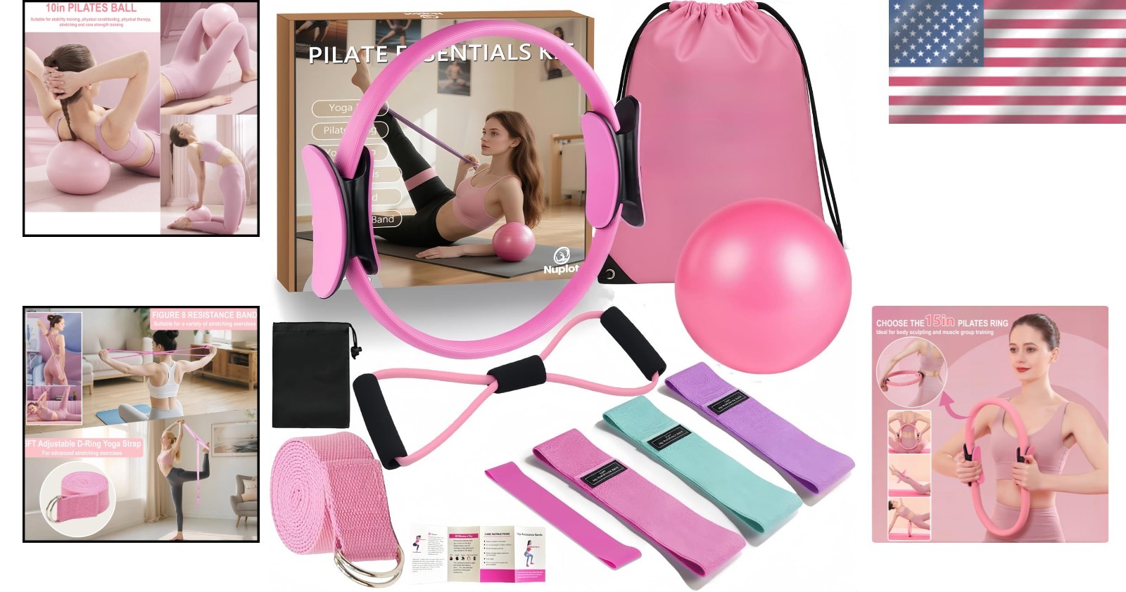 Eco-Friendly Pilates Equipment Set with Booty Bands & Figure 8 Resistance Band