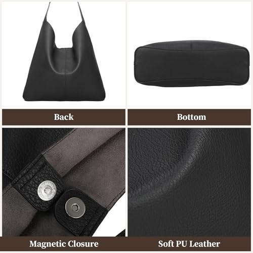 Soft Vegan Leather Hobo Bag for Women, Slouchy Shoulder Tote, Coffee