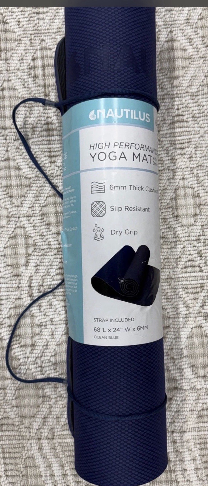 Nautilus High Performance Yoga Mat 6mm W/strap Blue