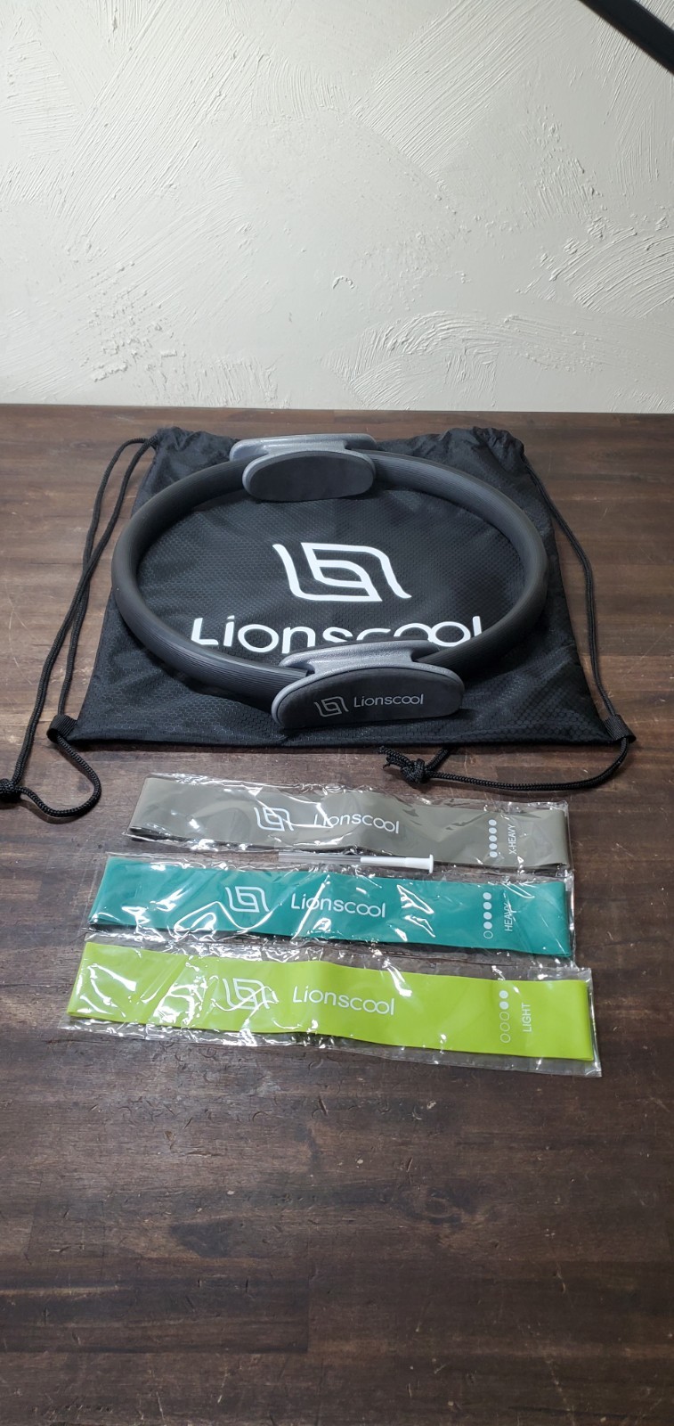 Lionscool 14&Prime; Pilates Ring Plus Bands Circle Black w Exercise Wall Poster & Bag