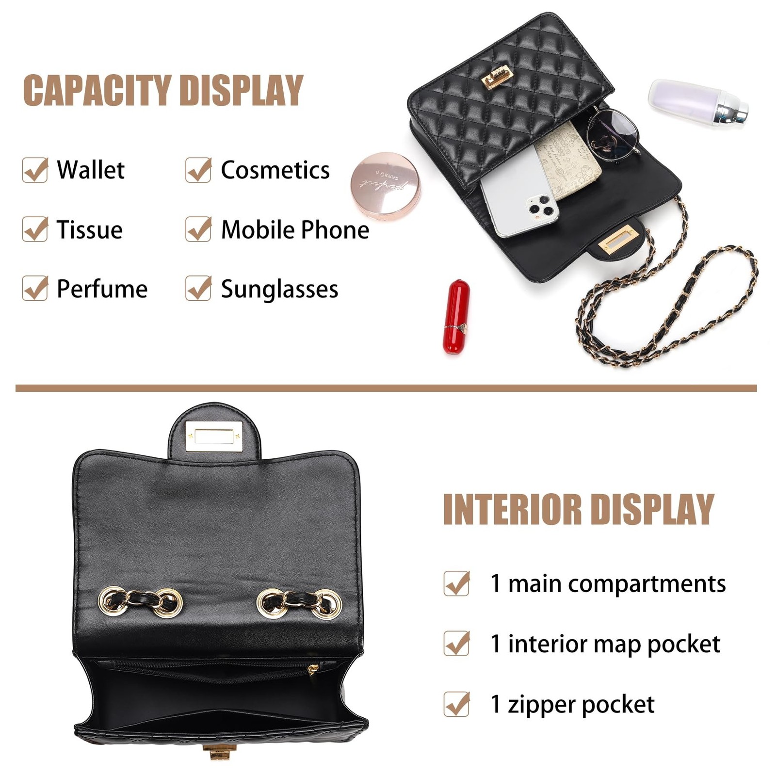 Small Quilted Crossbody Purse for Women Trendy Ladies Shoulder Bag PU Leather…