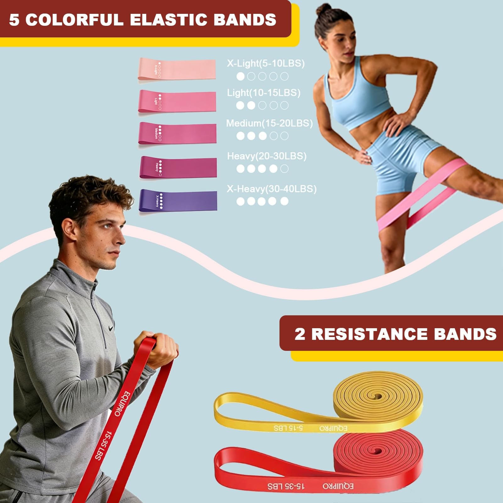 Exclusive Resistance Band Set, 5 Multi-Colored Booty Eexercise Bands & 2 Pull…
