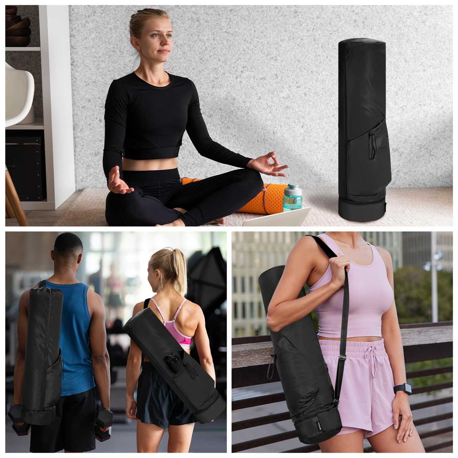 sportsnew Yoga Mat Bag, Full Zip Cargo Yoga Mat Carrier Bag with Drawstring Wate