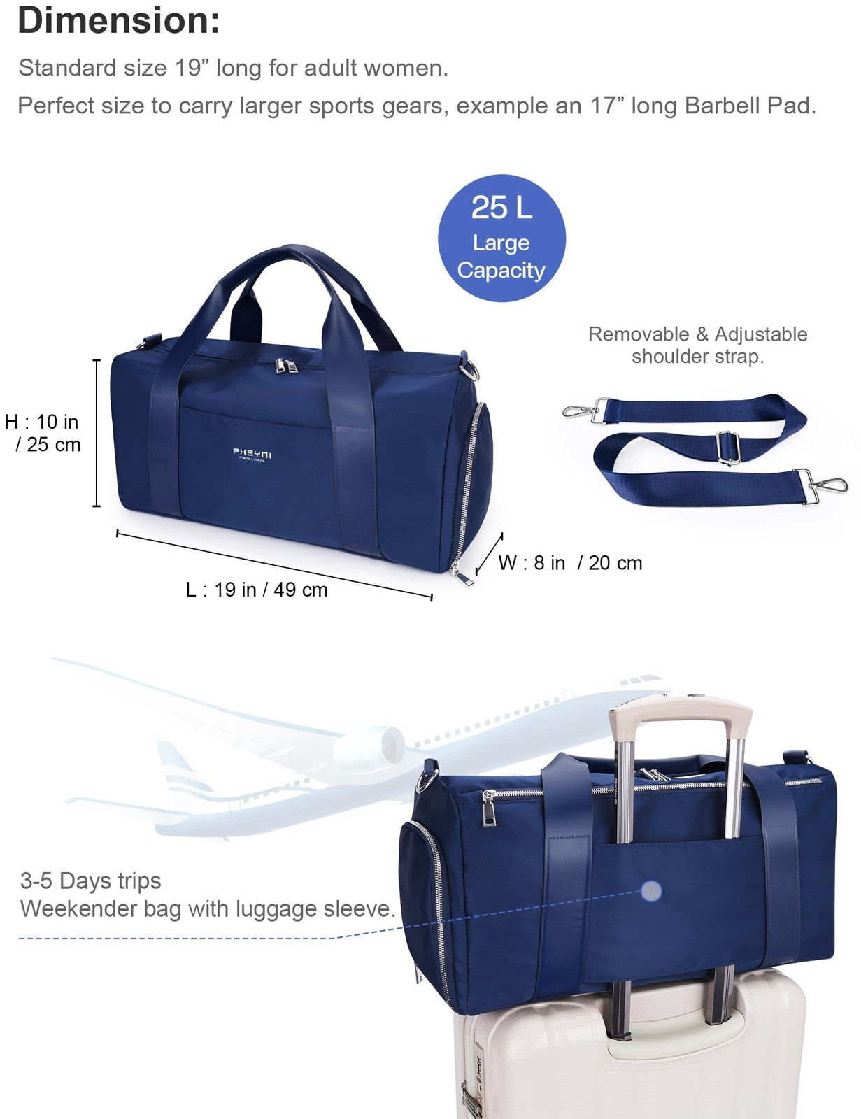 Gym Bag for Women and Men with Shoe Compartment & Wet Pocket – Duffle Bag for…