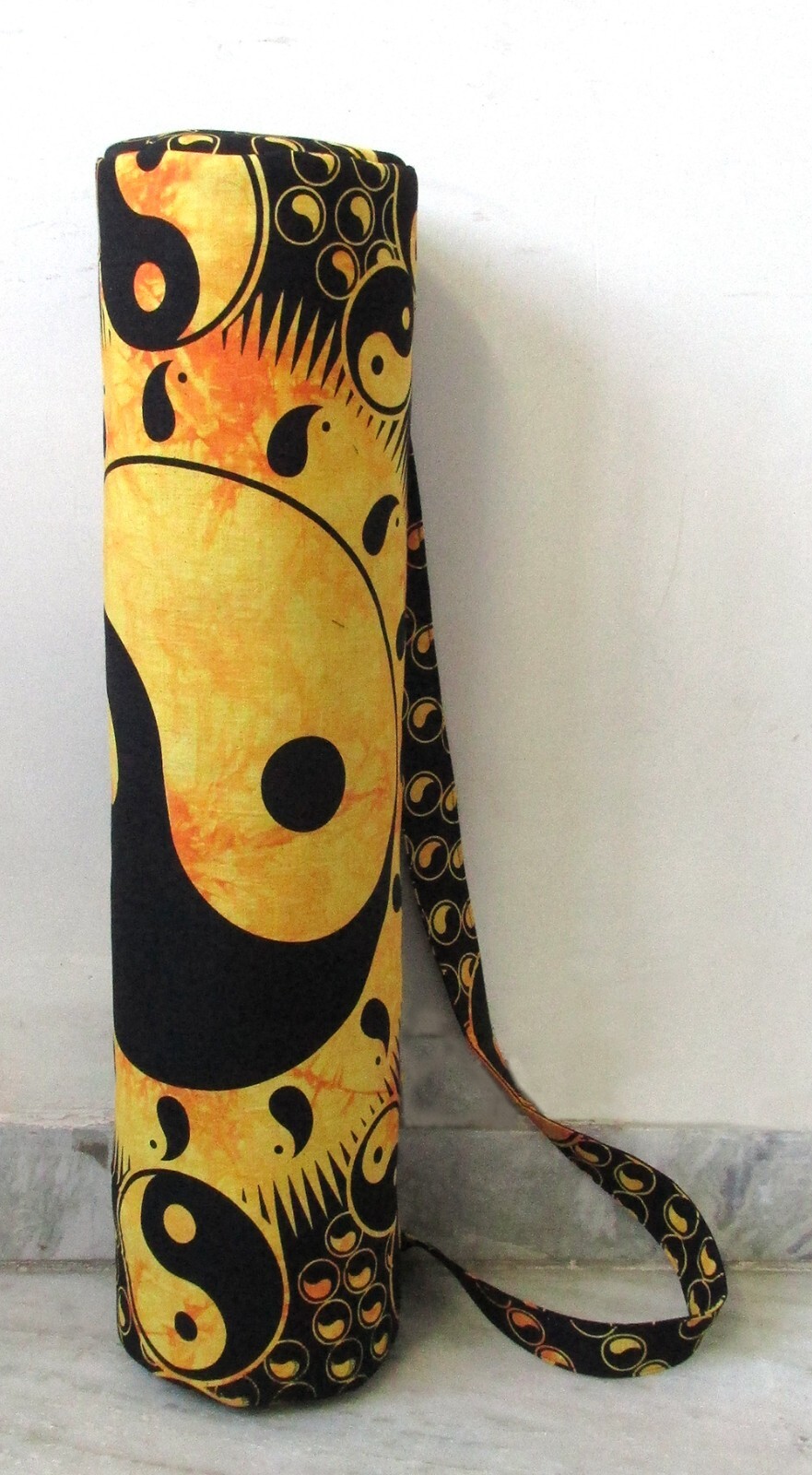 Indian Yellow Yin Yang Mandala Bag With Shoulder Strap Yoga Mat Carrier Yoga Bag