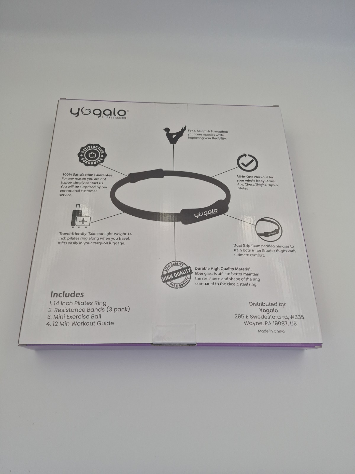 Yogalo 14in Black Pilates Ring Set w/ Bands Ball Guide, Dual Grip, Padded