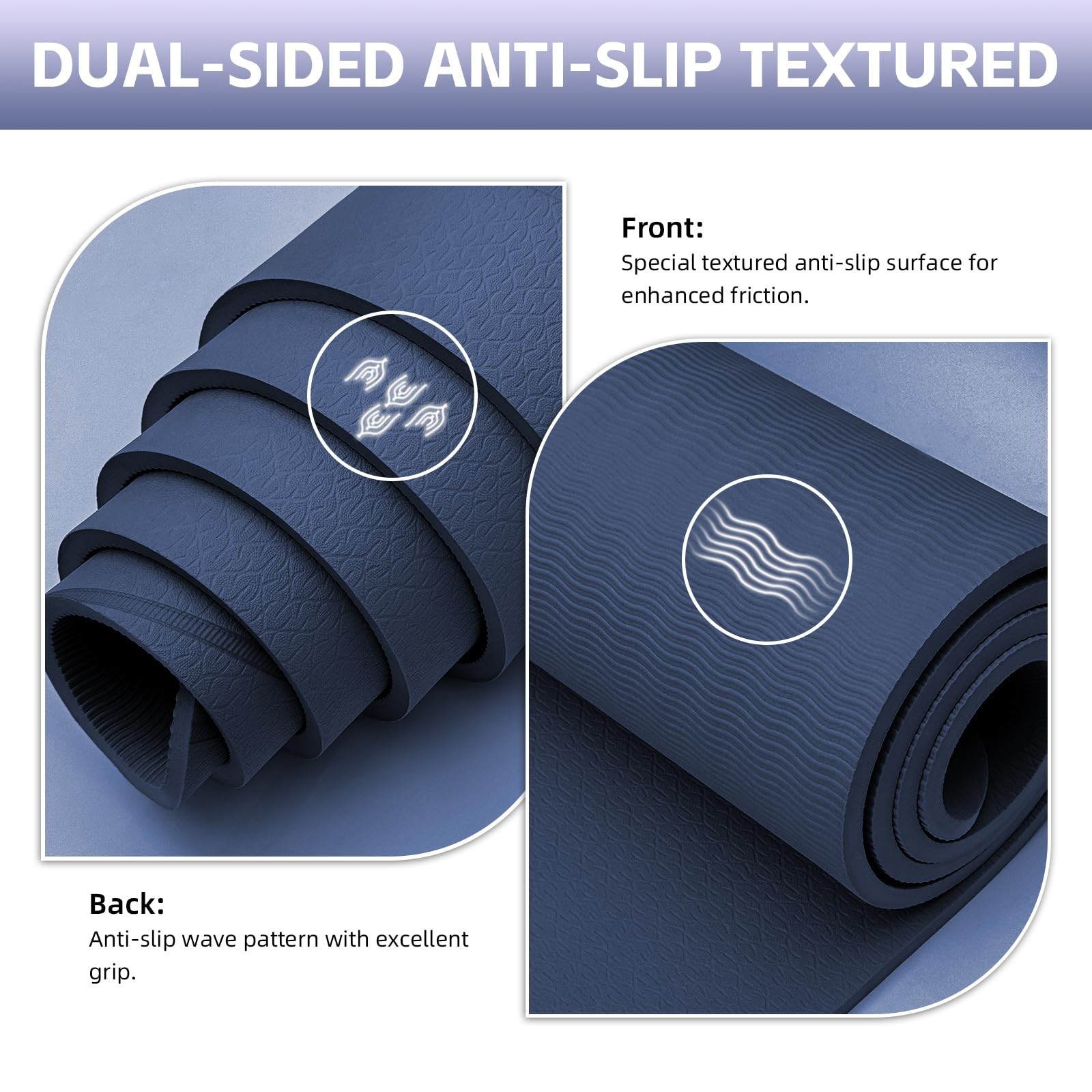 Large Yoga Mat Thick, 76&Prime;x32&Prime;x0.31&Prime;Wide POE 76&Prime; x 32&Prime; x 0.31&Prime;, Navy Blue
