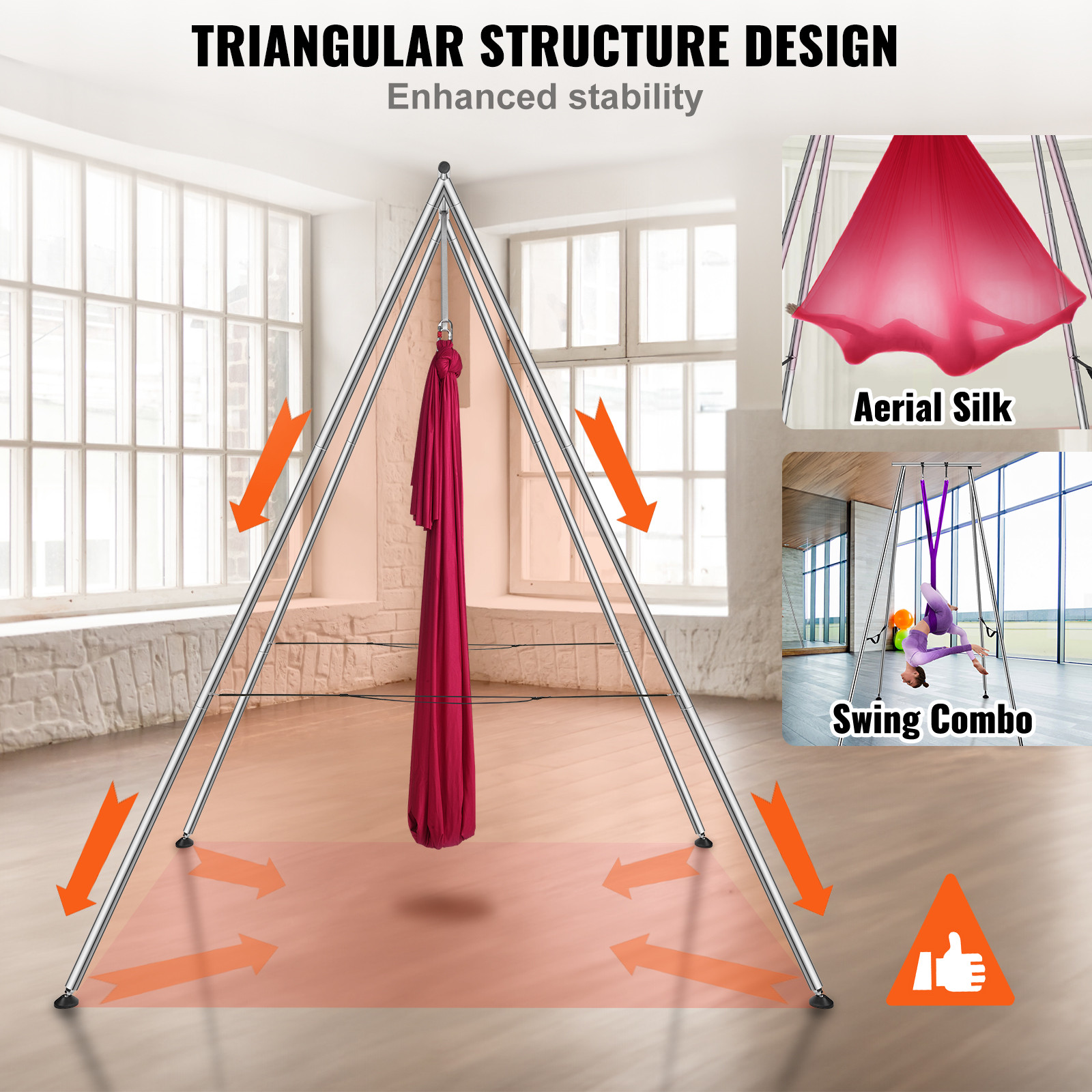 VEVOR Yoga Swing Stand Hammock Aerial Silk Kit 551.15 lbs Load Yoga Frame Red