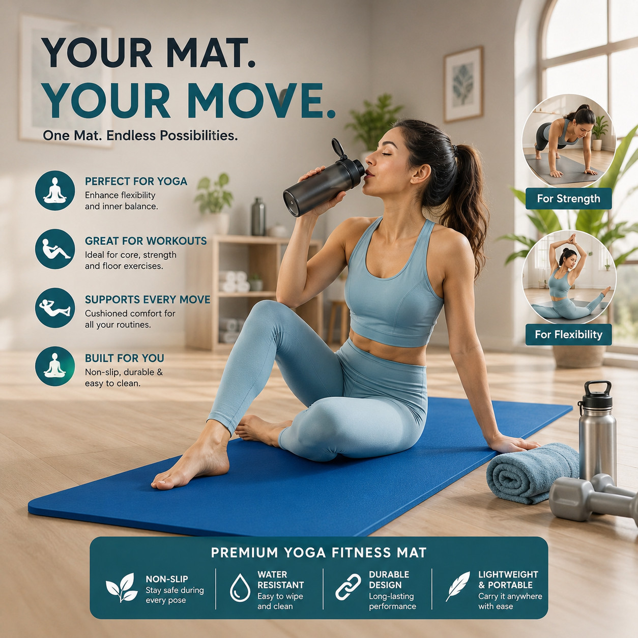 72×24 Inch Yoga Mat Extra Thick 6mm Gym Exercise Fitness Training Mat