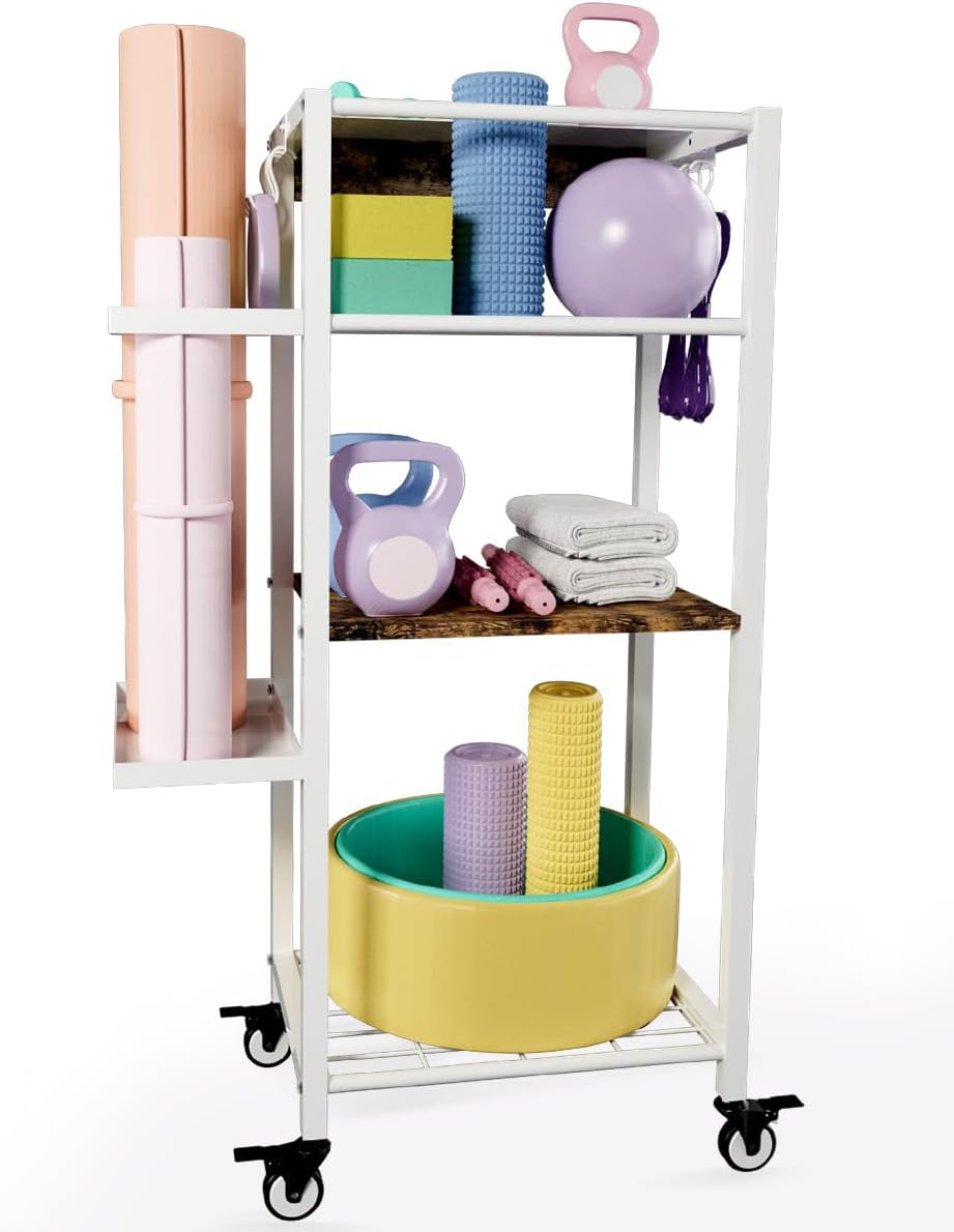 3-Tier Yoga Mat Storage Rack on Wheels – Home Gym Organizer for Weights & Gear