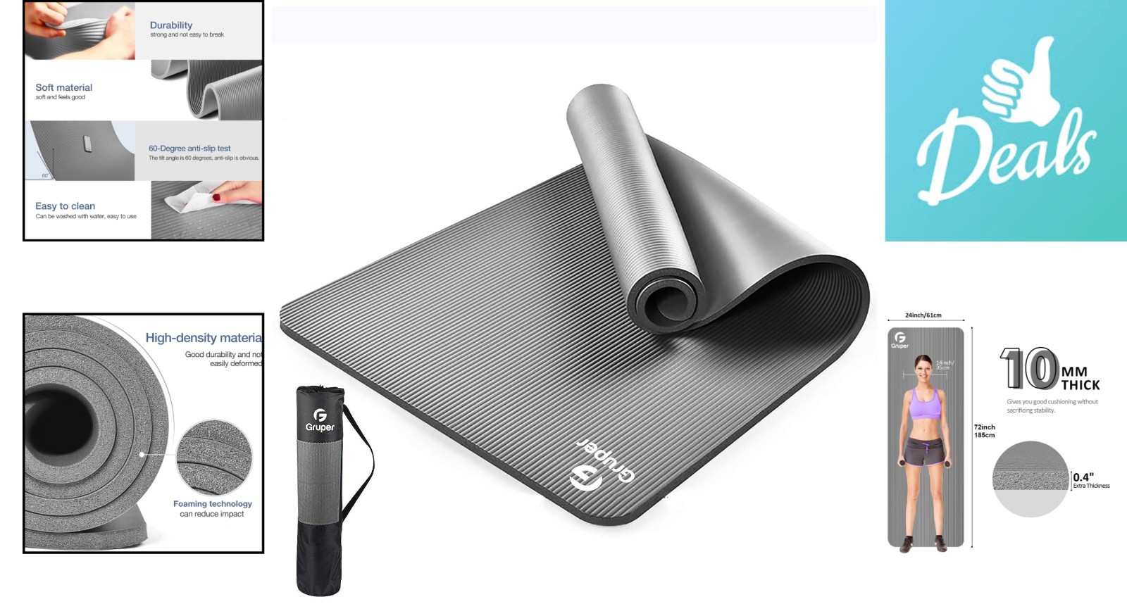 Extra Thick Non-Slip Yoga Mat – 72&Prime;L x 24&Prime;W x 0.4&Prime;Th for Ultimate Comfort