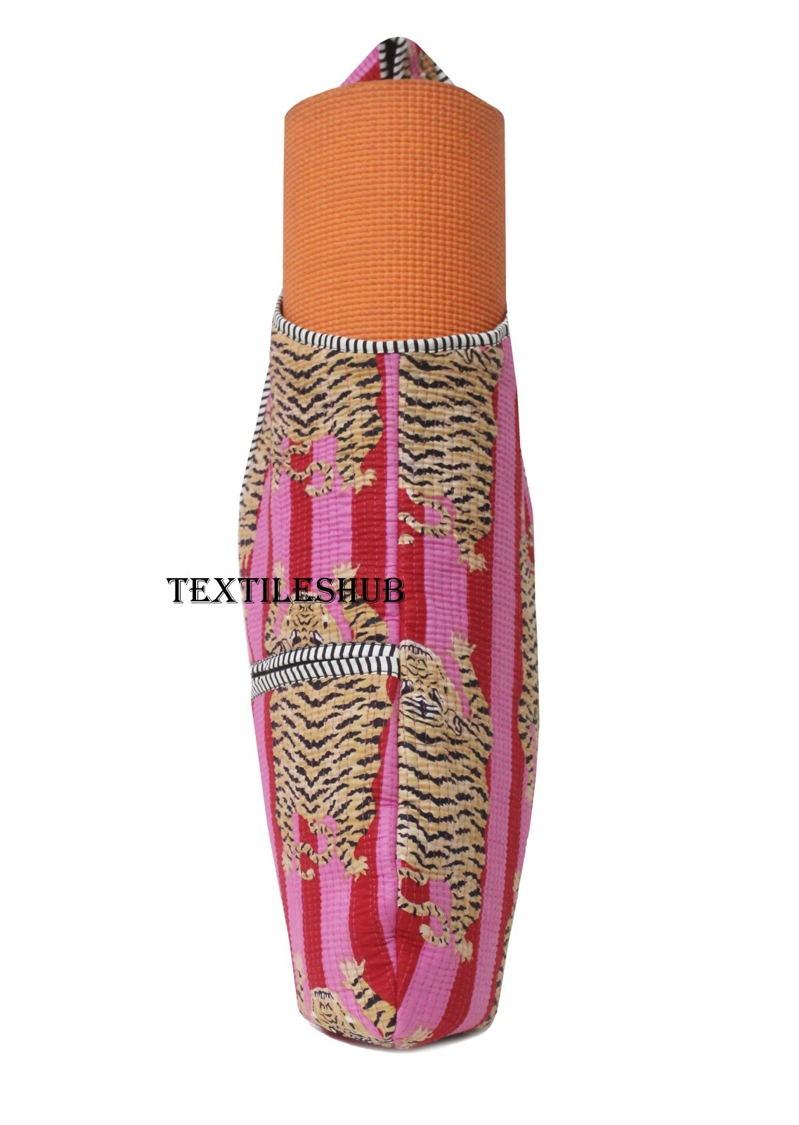 Cotton Quilted Yoga Mat Bag Handmade Tiger Print Shoulder Carrier Gym Bag