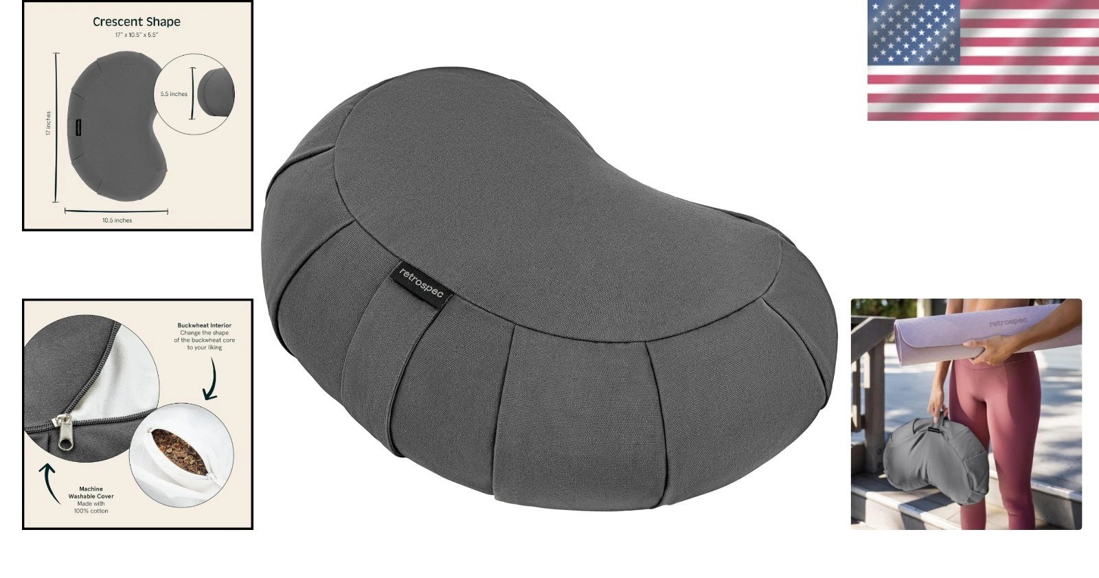 Eco-Friendly 17in Crescent Meditation Cushion – Customizable Buckwheat Support