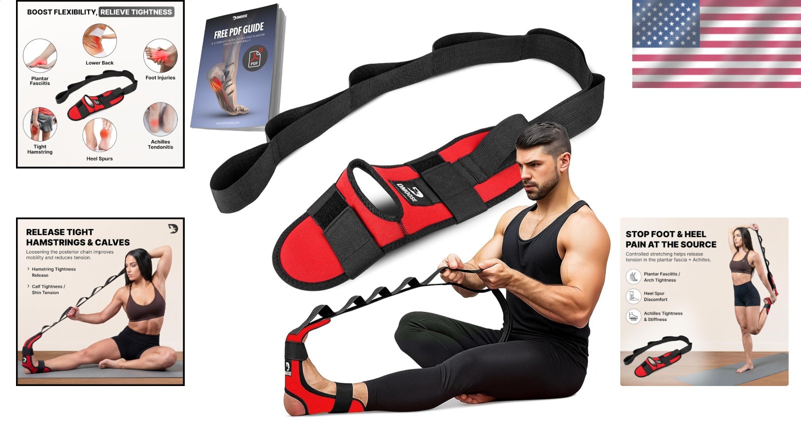 Leg Stretcher Neoprene Padded for Achilles Tendonitis Pain Recovery Yoga Support