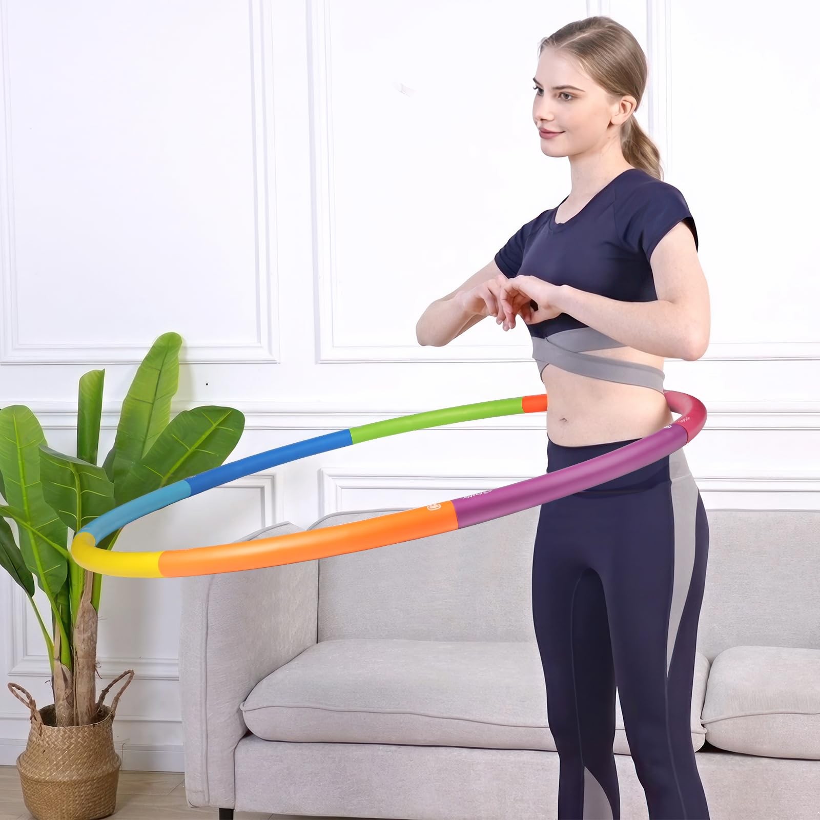 Weighted Exercise Hoop for Adults, 2.2lbs Adjustable Fitness Hoop, 8 Detachab…