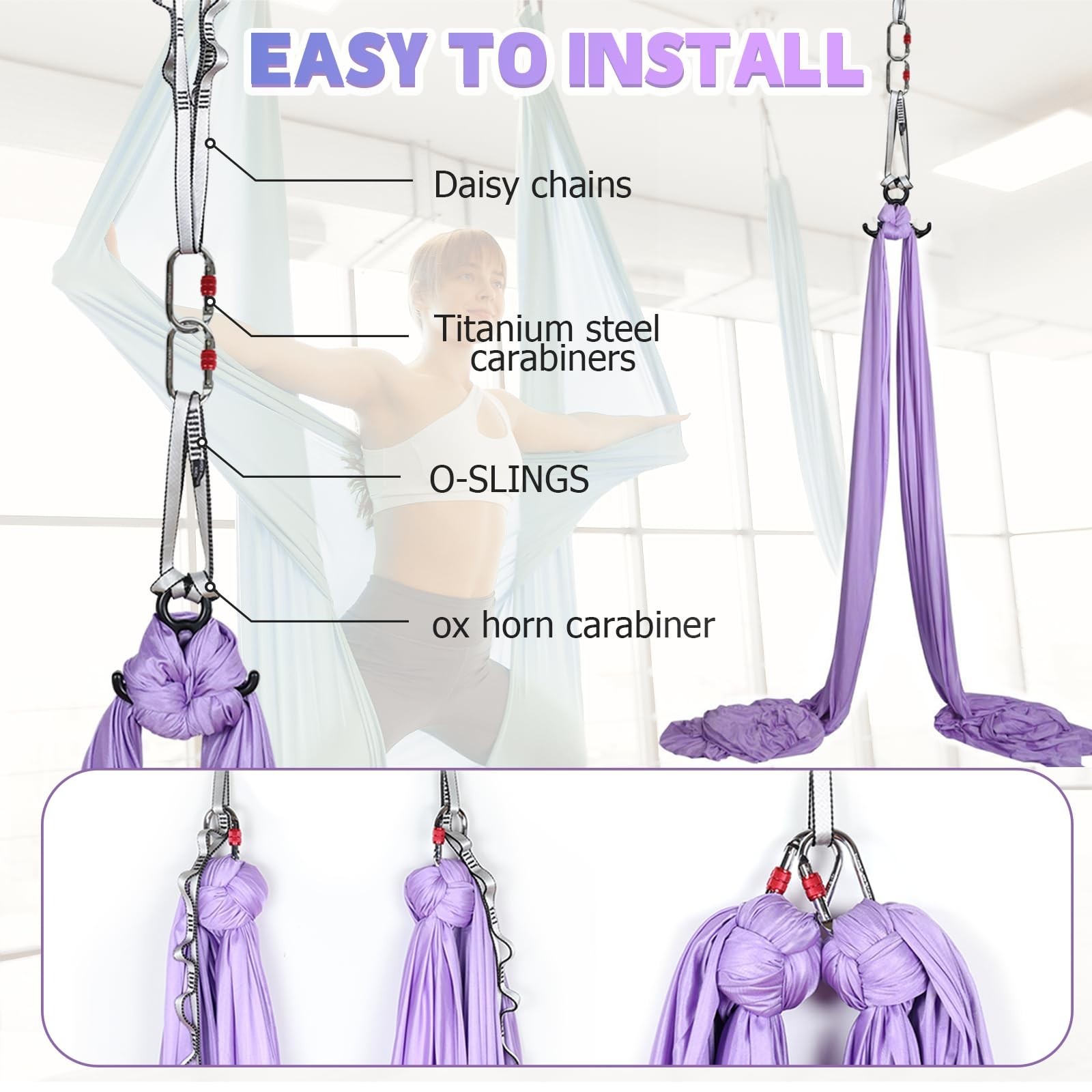 Aerial Silks Kit & Aerial Yoga Hammock – 11Yd Premium Fabric with Hardware – …