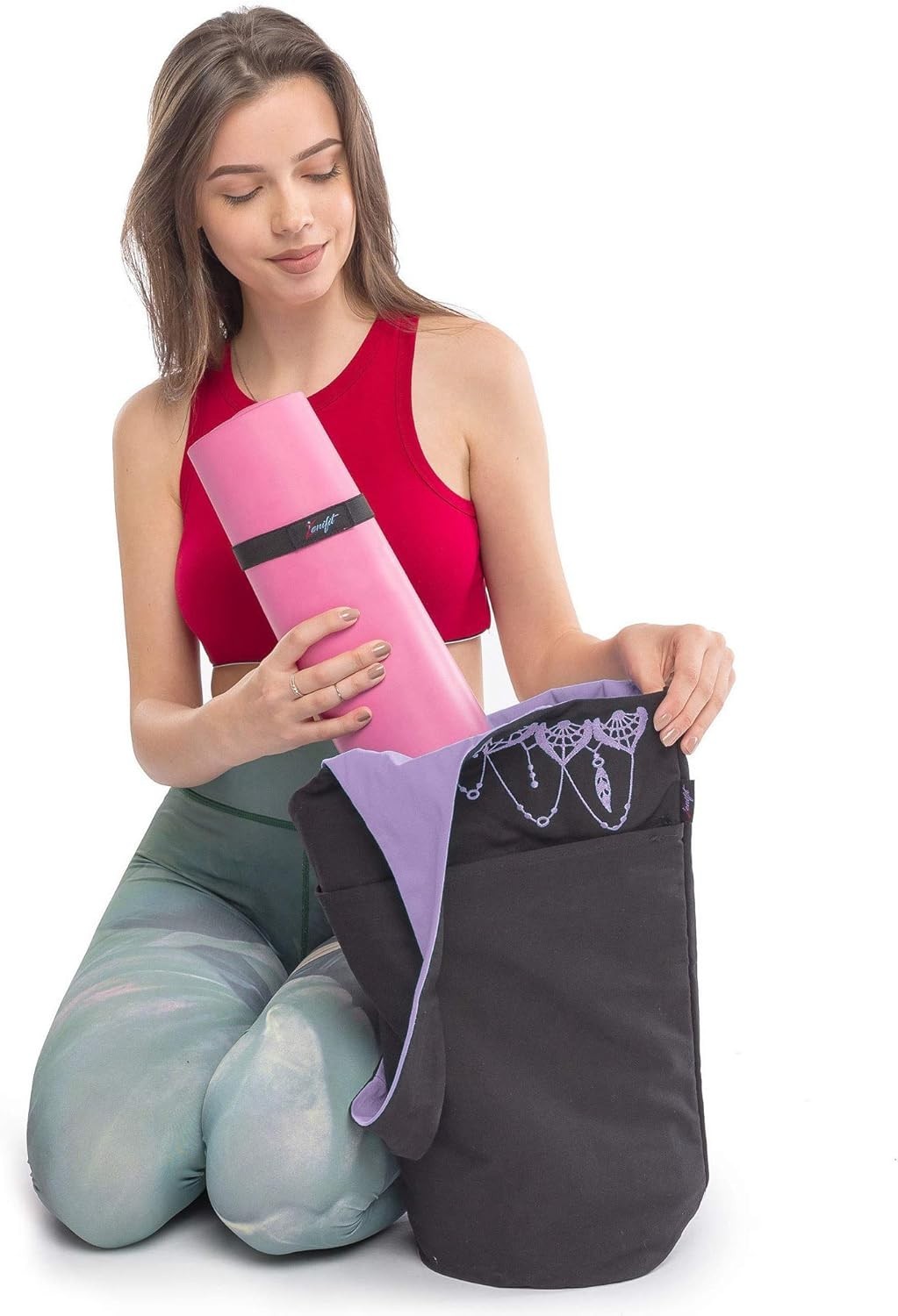 Secure Yoga Mat Carrier – 3 Pocket Bag for Yoga & Pilates, Lightweight & Chic