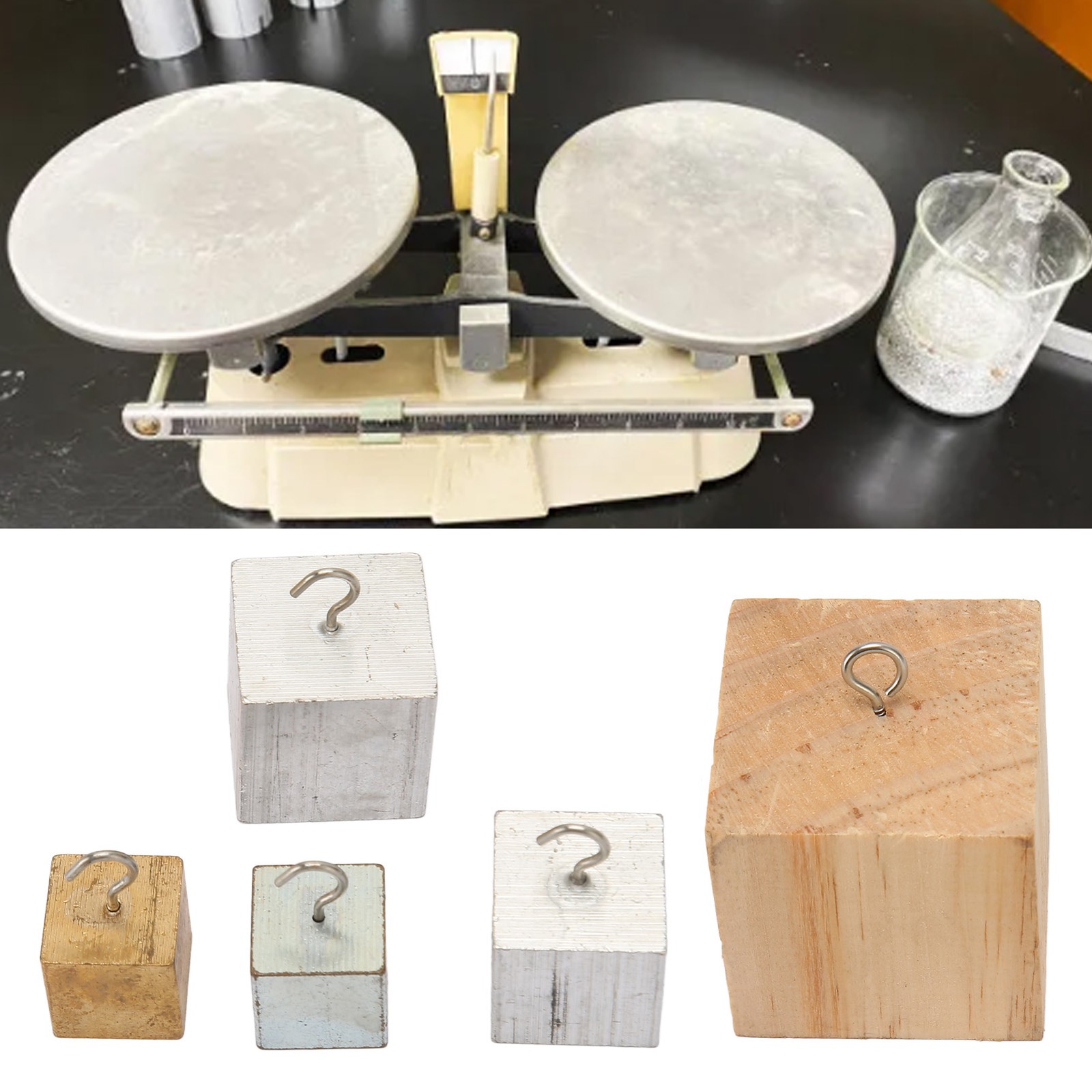 5x Density Cubes Set Copper Iron Aluminum Solid Wood Density Blocks For Phys SET