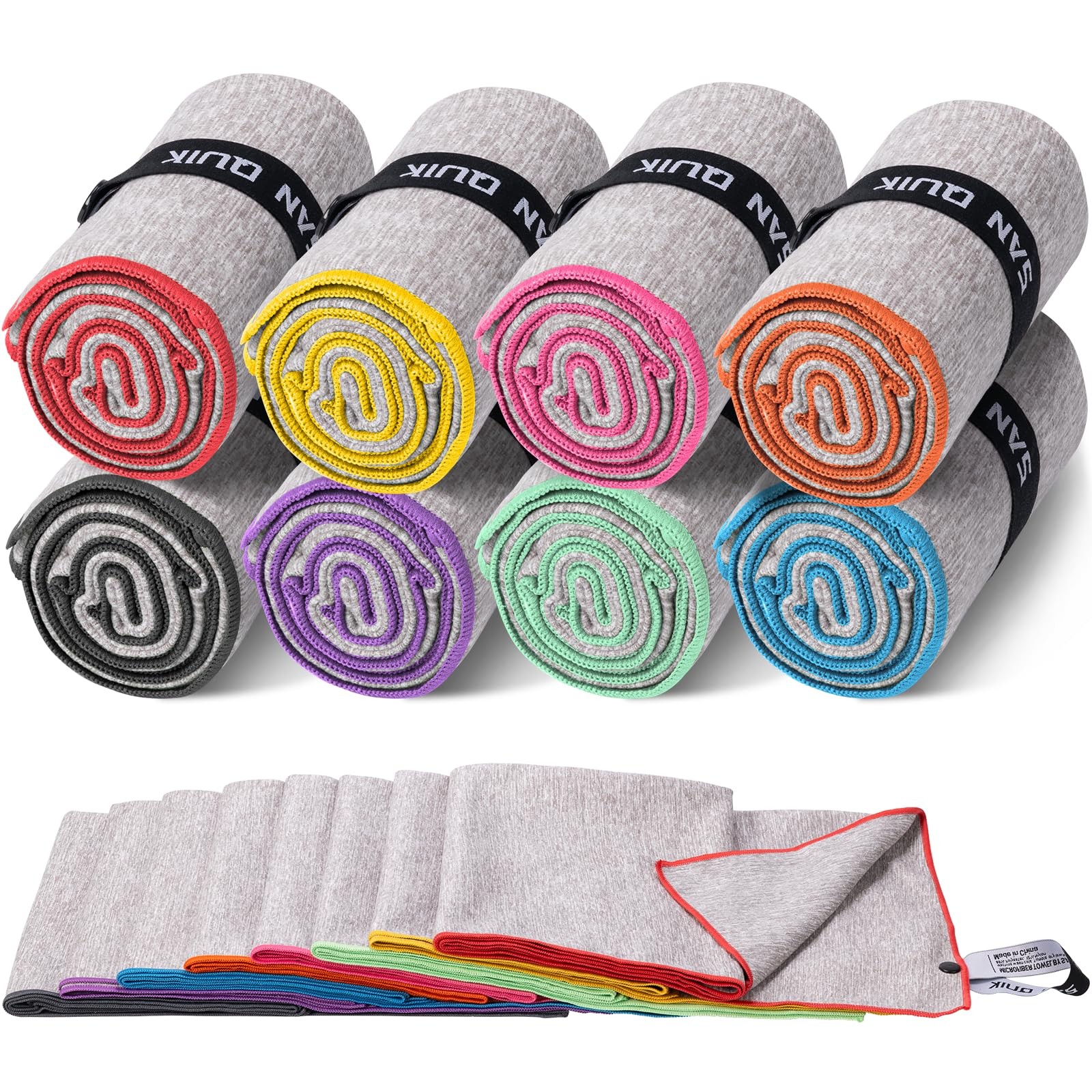 San Quik Microfiber Gym Towels 8 Pack Quick Dry Silver Ion Odor-Free Sweat