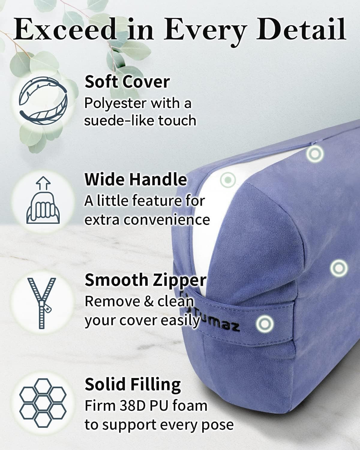 Tumaz Yoga Bolster Set – Rectangular 27.6&Prime; x 9.8&Prime; x 5&Prime;, Classic Blue