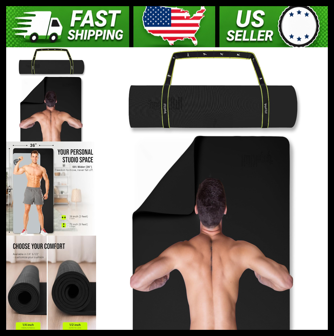 Gogokiwi Extra Wide Non Slip Yoga Mat with Alignment Marks 72 x 36 Inches